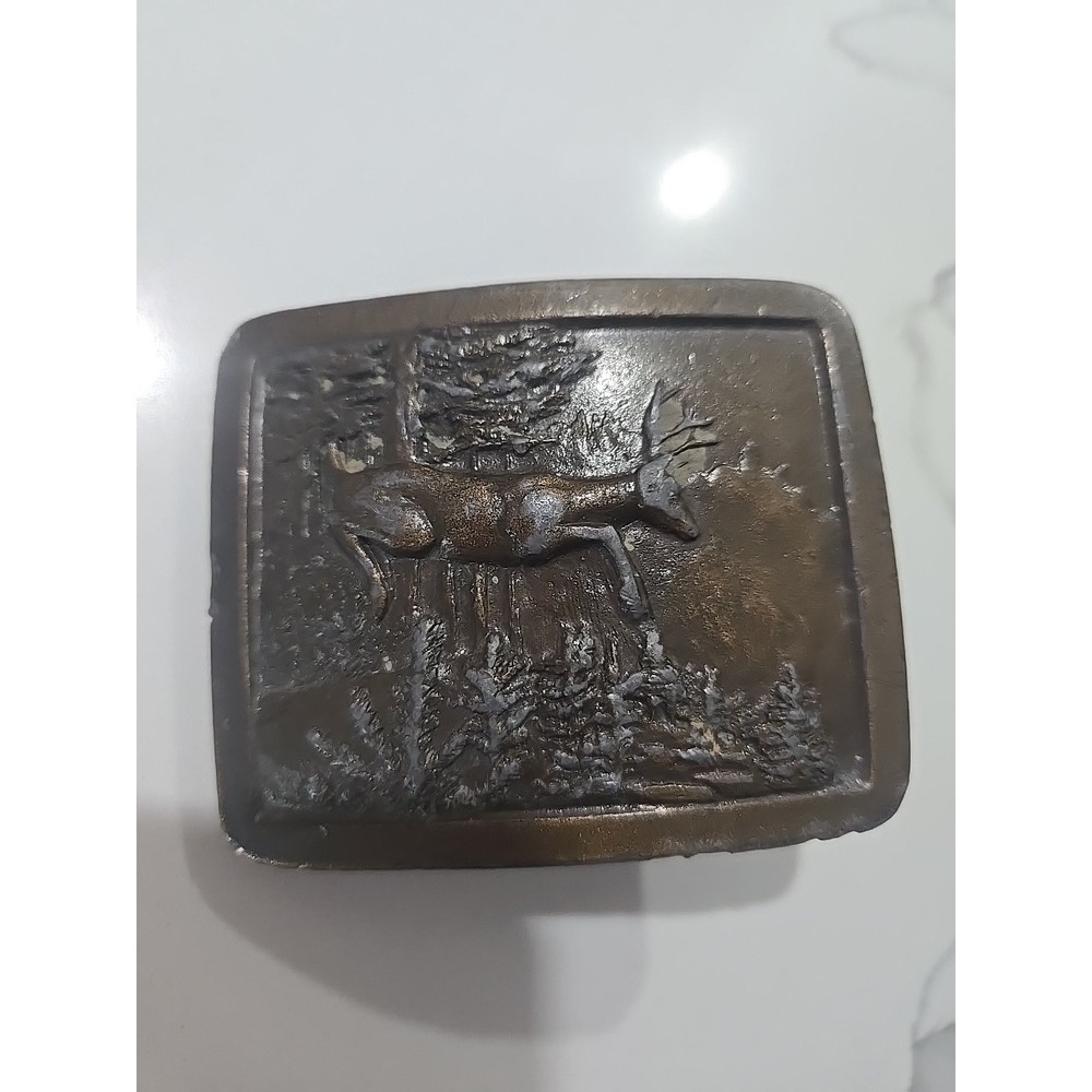 Vintage Indiana Metal Craft Running‎ Jumping Buck Deer Belt Buckle 1977